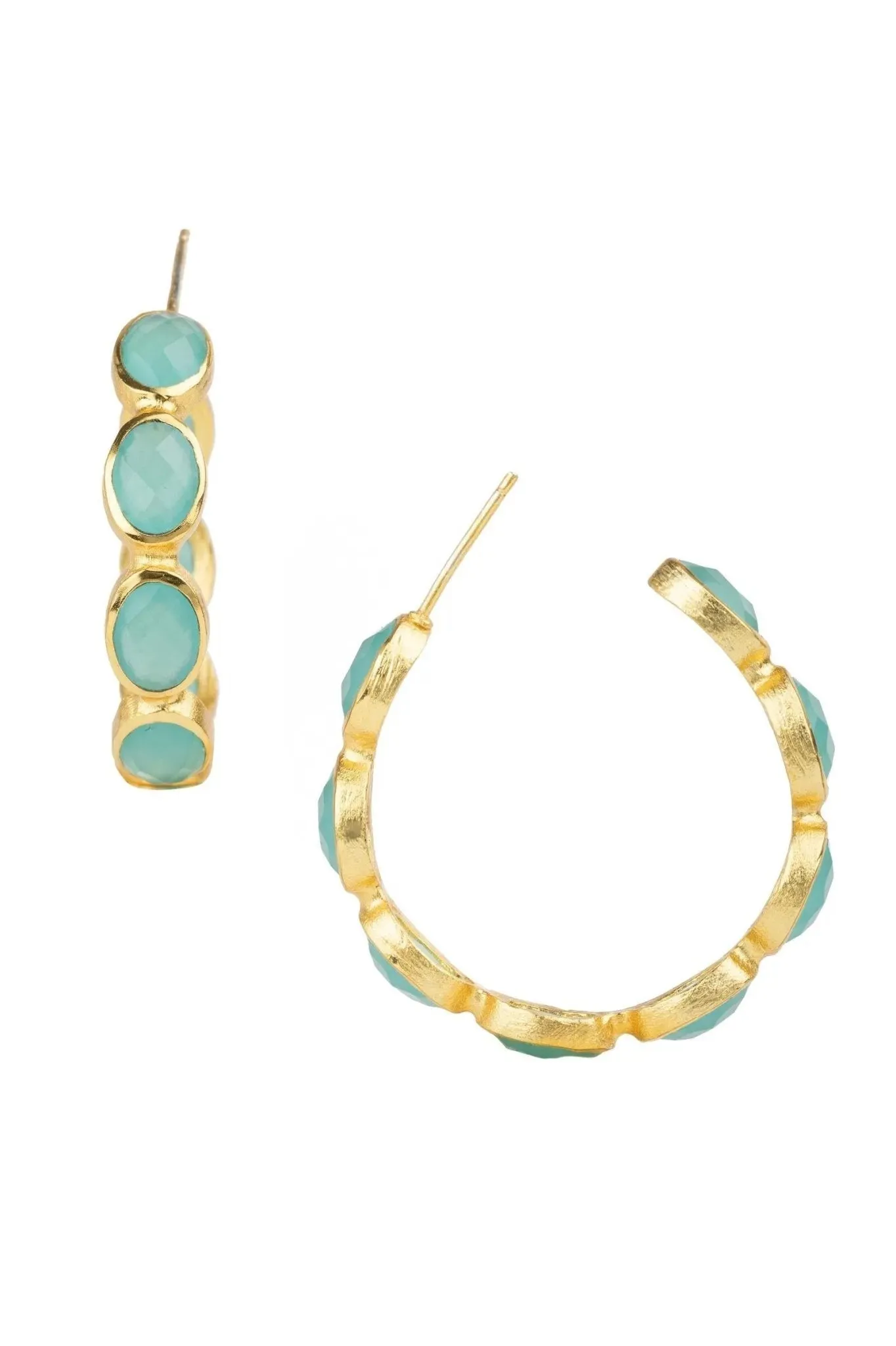 Turquoise Gemstone Gold Plated Hoop Earrings