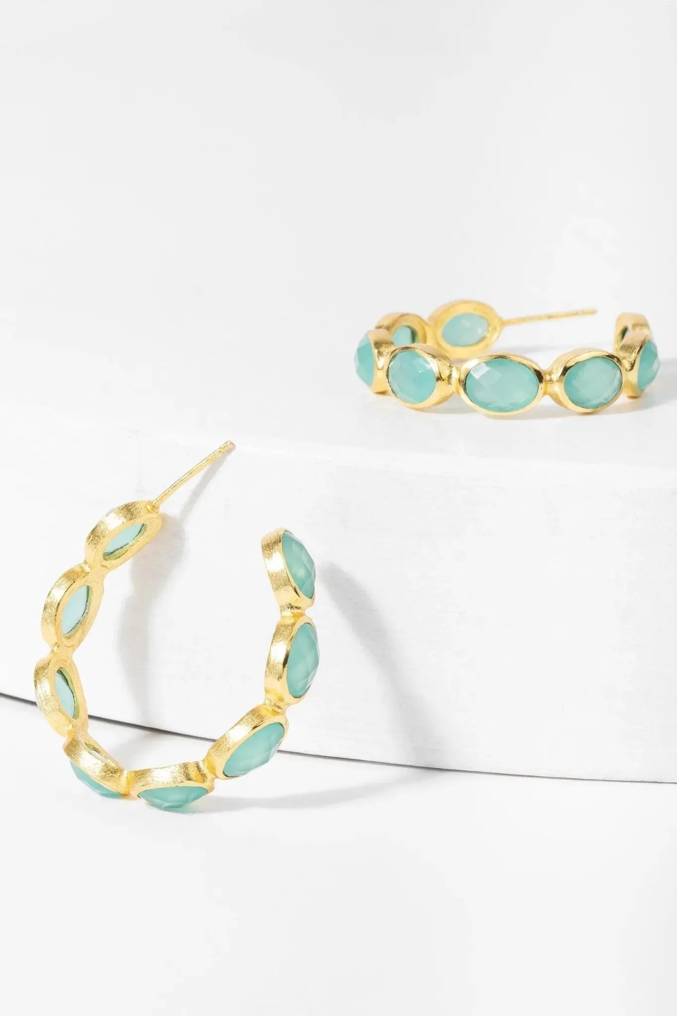 Turquoise Gemstone Gold Plated Hoop Earrings