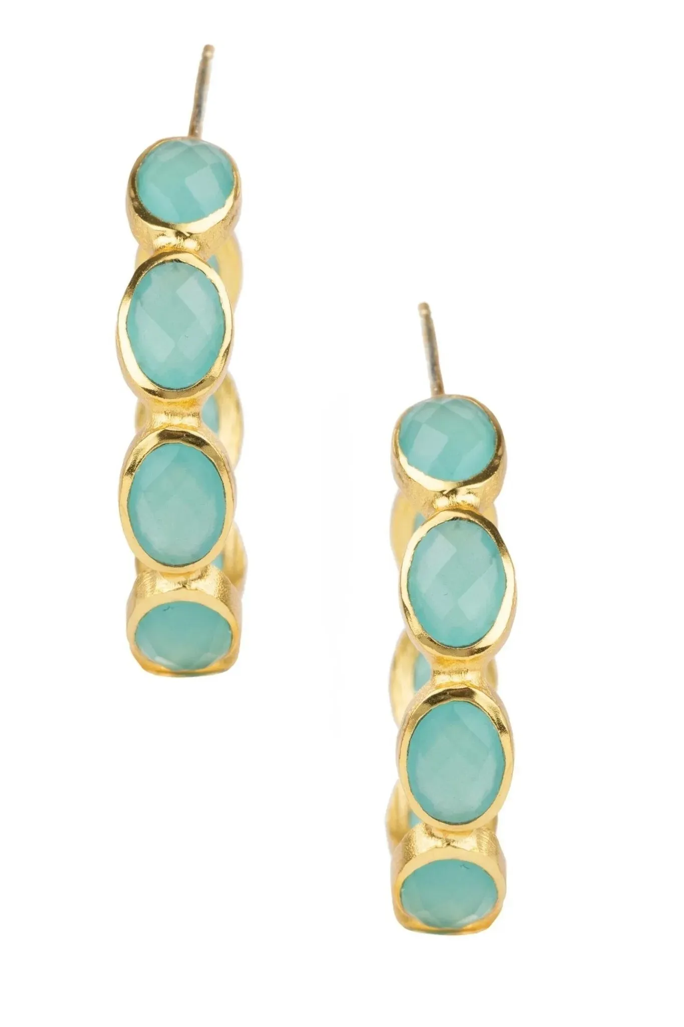 Turquoise Gemstone Gold Plated Hoop Earrings