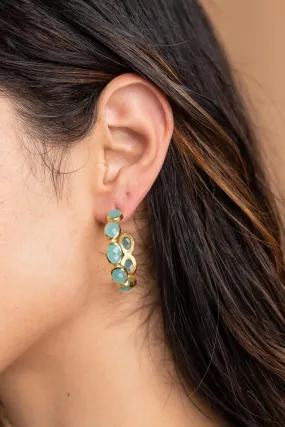 Turquoise Gemstone Gold Plated Hoop Earrings