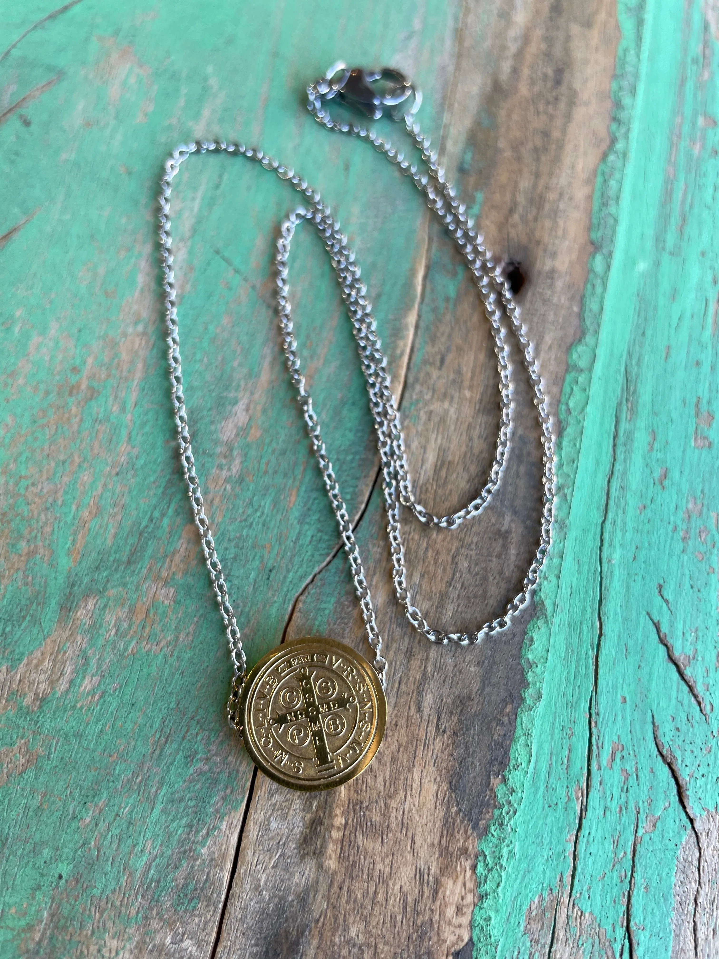 Two Toned St Benedict Slider Necklace