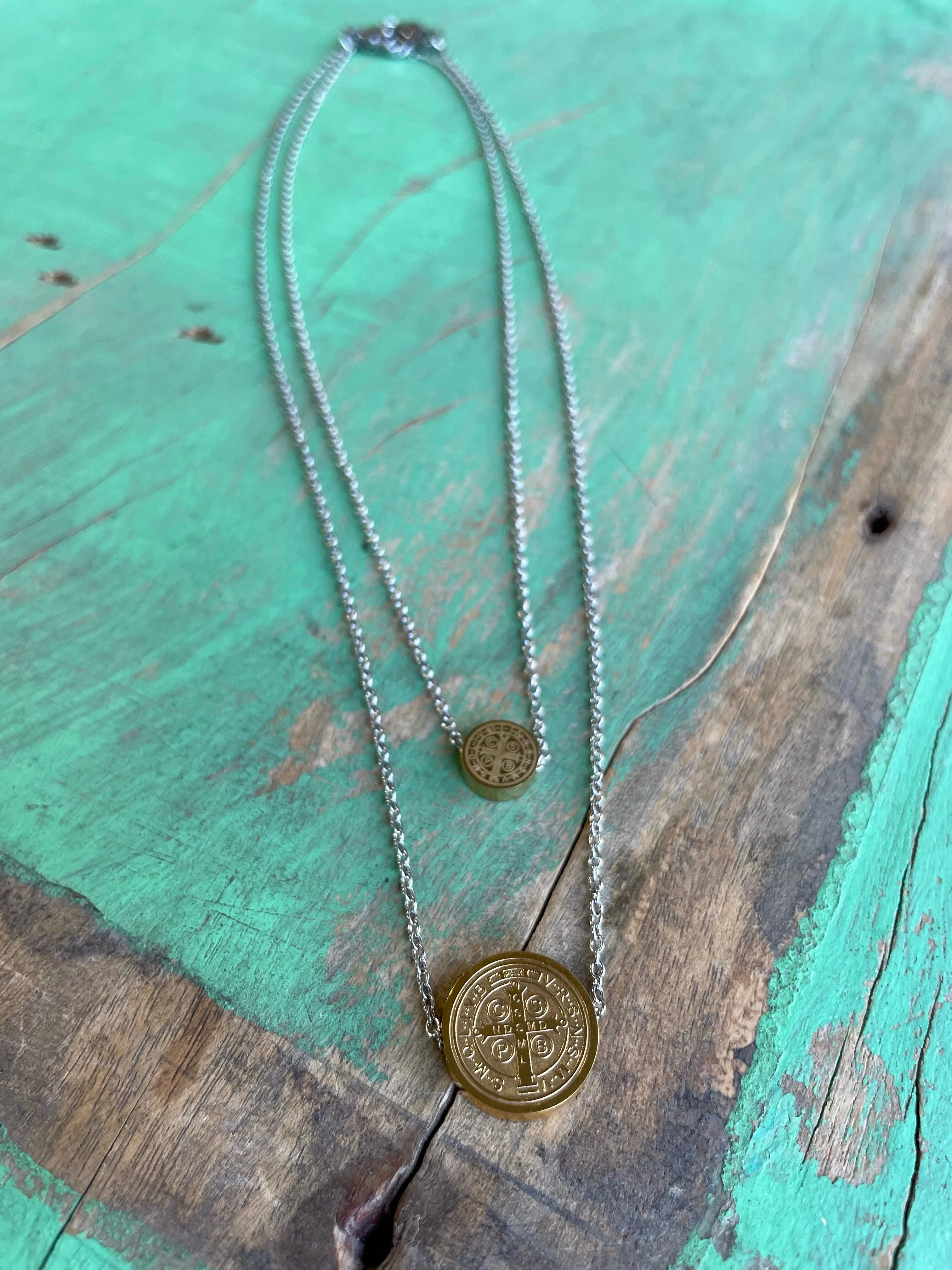 Two Toned St Benedict Slider Necklace