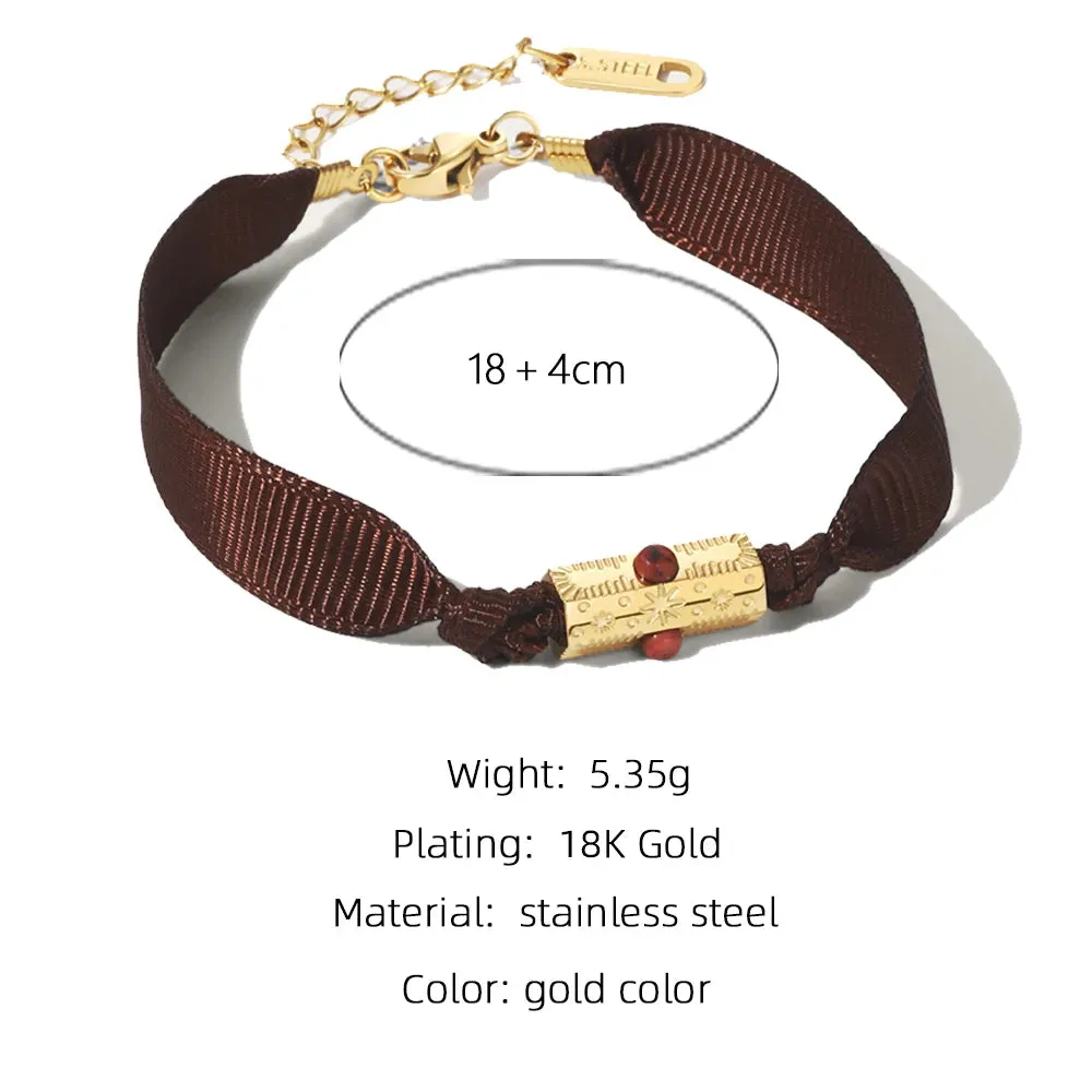 VAIGE Vintage Natural Stone & Stainless Steel Charm Bracelet with Brown Beads - Trendy Aesthetic Jewelry