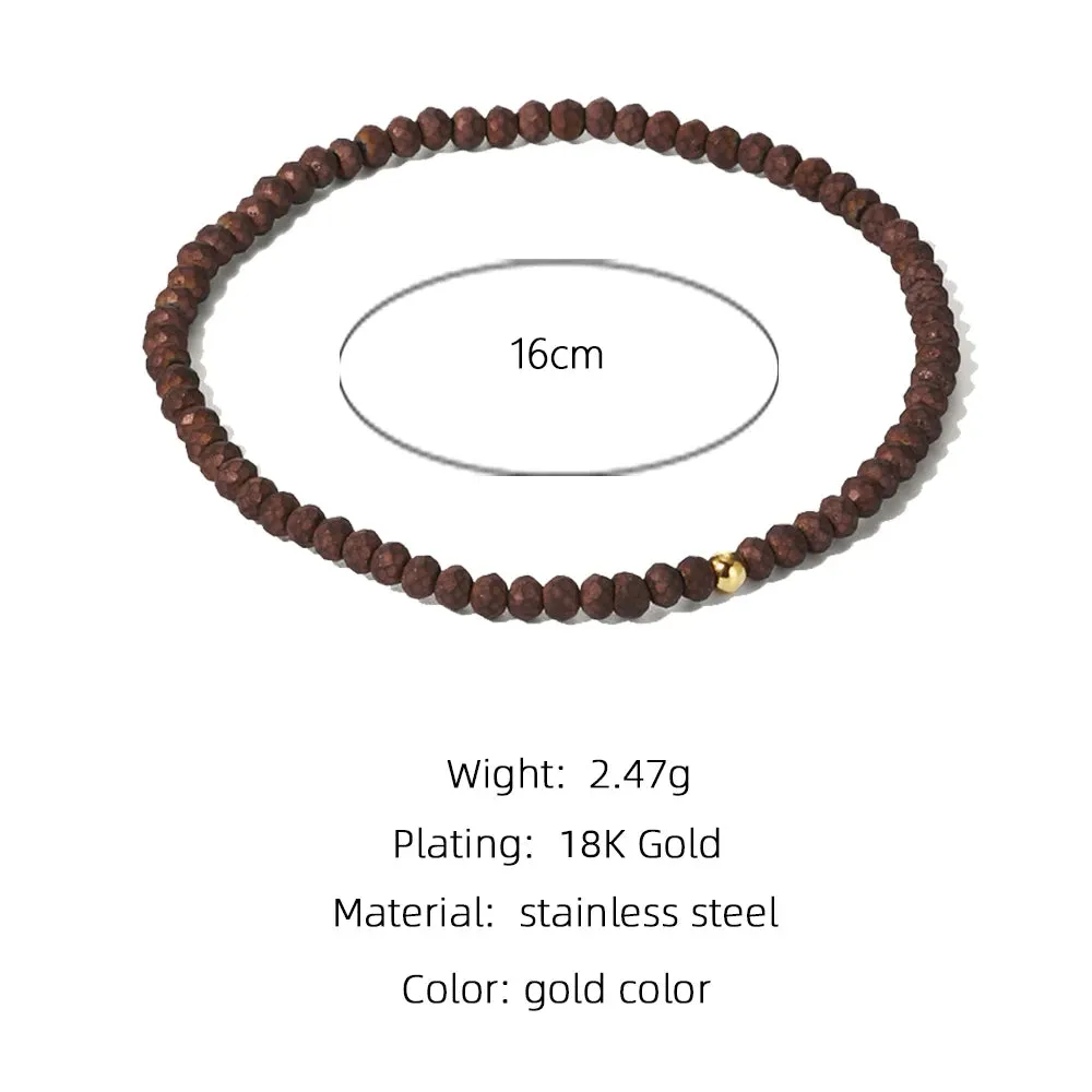 VAIGE Vintage Natural Stone & Stainless Steel Charm Bracelet with Brown Beads - Trendy Aesthetic Jewelry