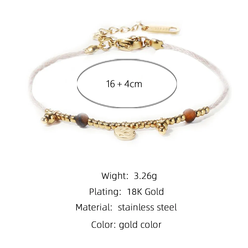 VAIGE Vintage Natural Stone & Stainless Steel Charm Bracelet with Brown Beads - Trendy Aesthetic Jewelry