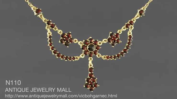 Victorian Bohemian Garnet Teardrop Necklace in Sterling Silver and Yellow Gold Vermeil