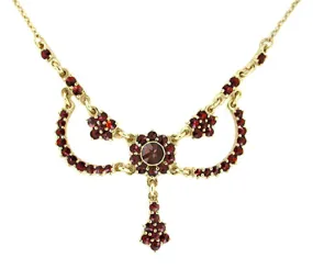 Victorian Bohemian Garnet Teardrop Necklace in Sterling Silver and Yellow Gold Vermeil