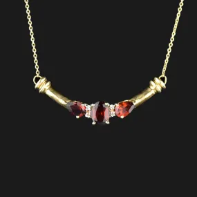 Vintage 10K Gold Garnet Diamond Bar Pendant Necklace