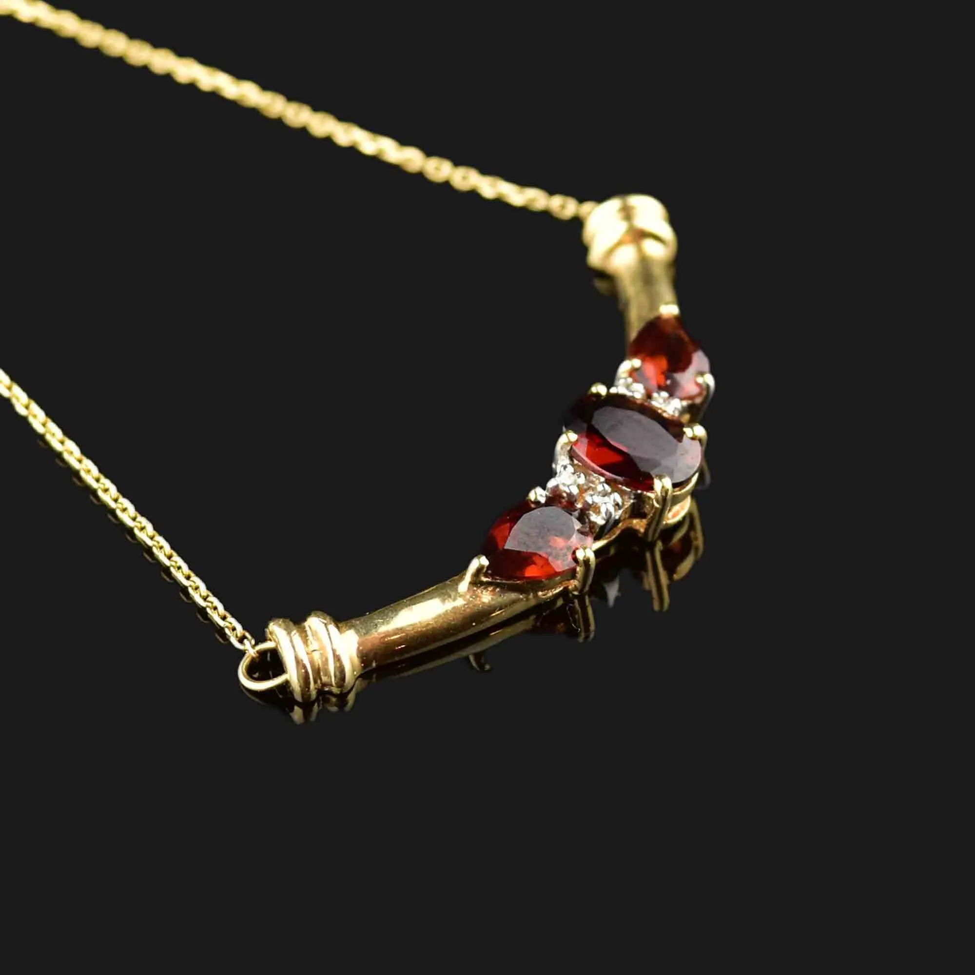 Vintage 10K Gold Garnet Diamond Bar Pendant Necklace