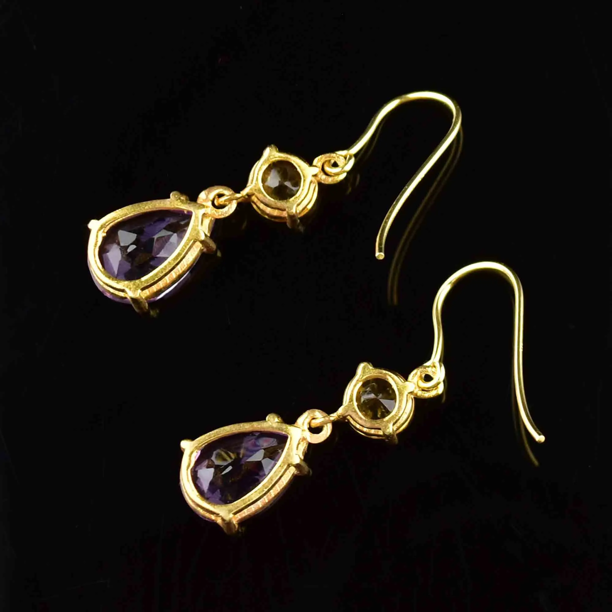 Vintage Amethyst Citrine Gold Teardrop Earrings