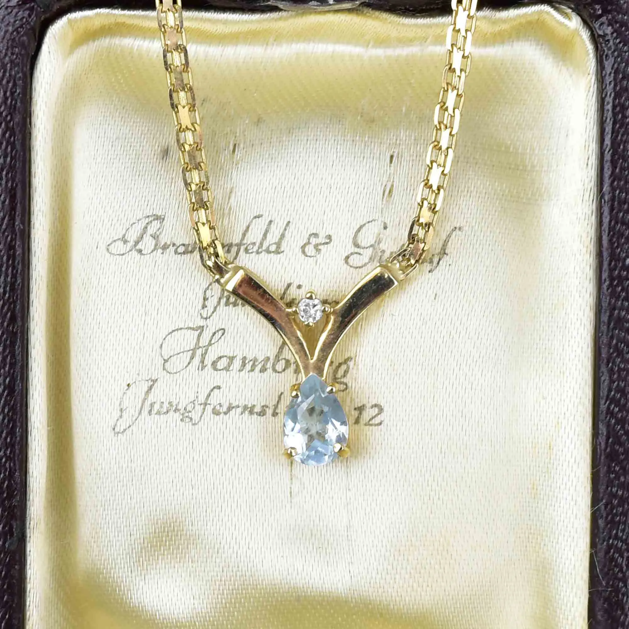 Vintage Aquamarine Diamond Pendant Necklace in 14K Gold