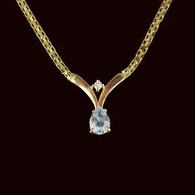 Vintage Aquamarine Diamond Pendant Necklace in 14K Gold