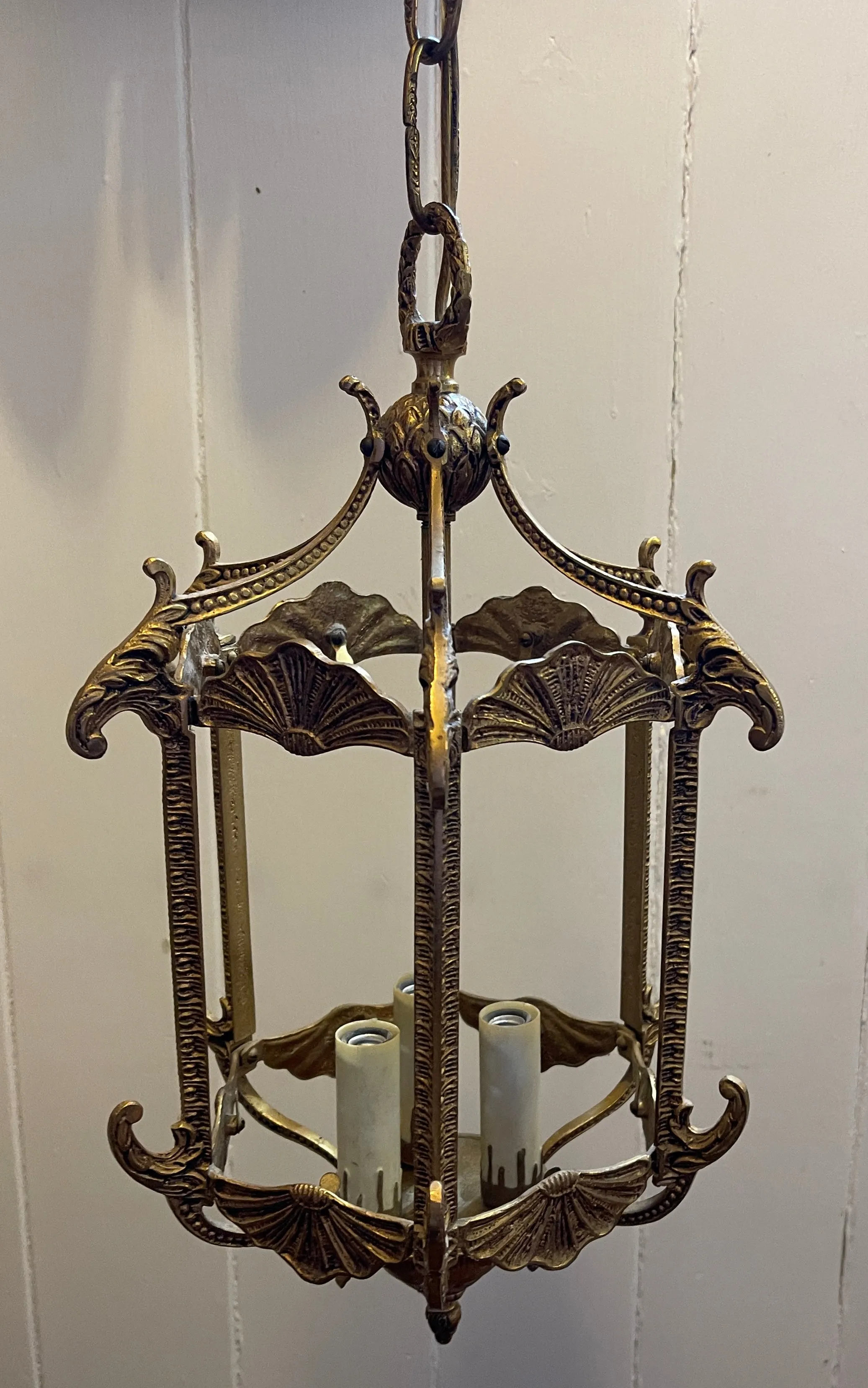 Vintage Brass French Lantern Style Chandelier Made in Spain