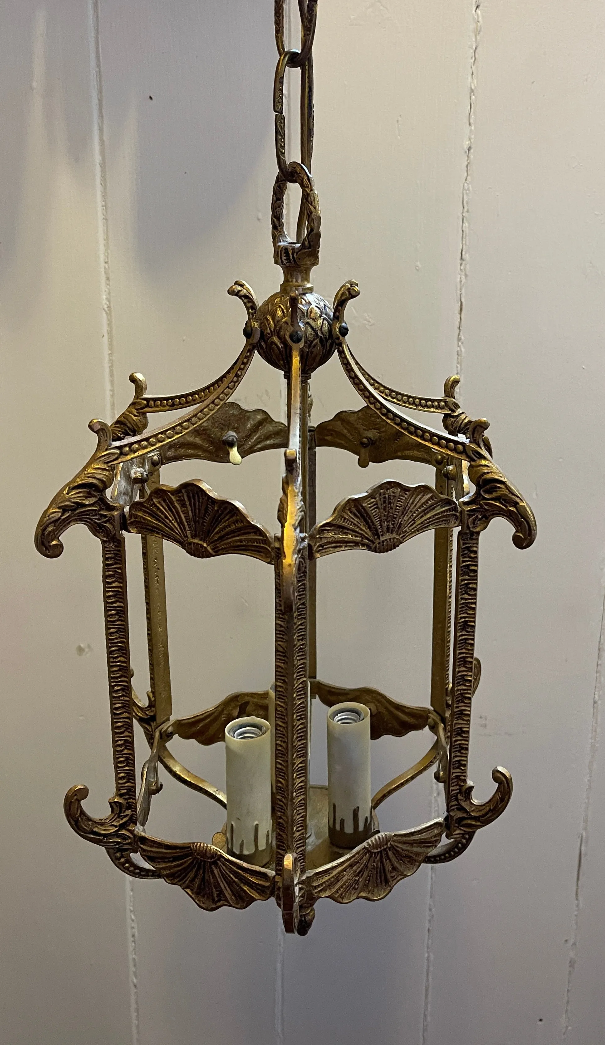 Vintage Brass French Lantern Style Chandelier Made in Spain