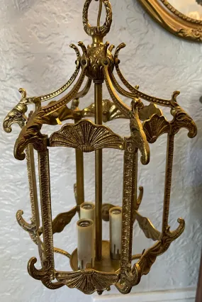 Vintage Brass French Lantern Style Chandelier Made in Spain