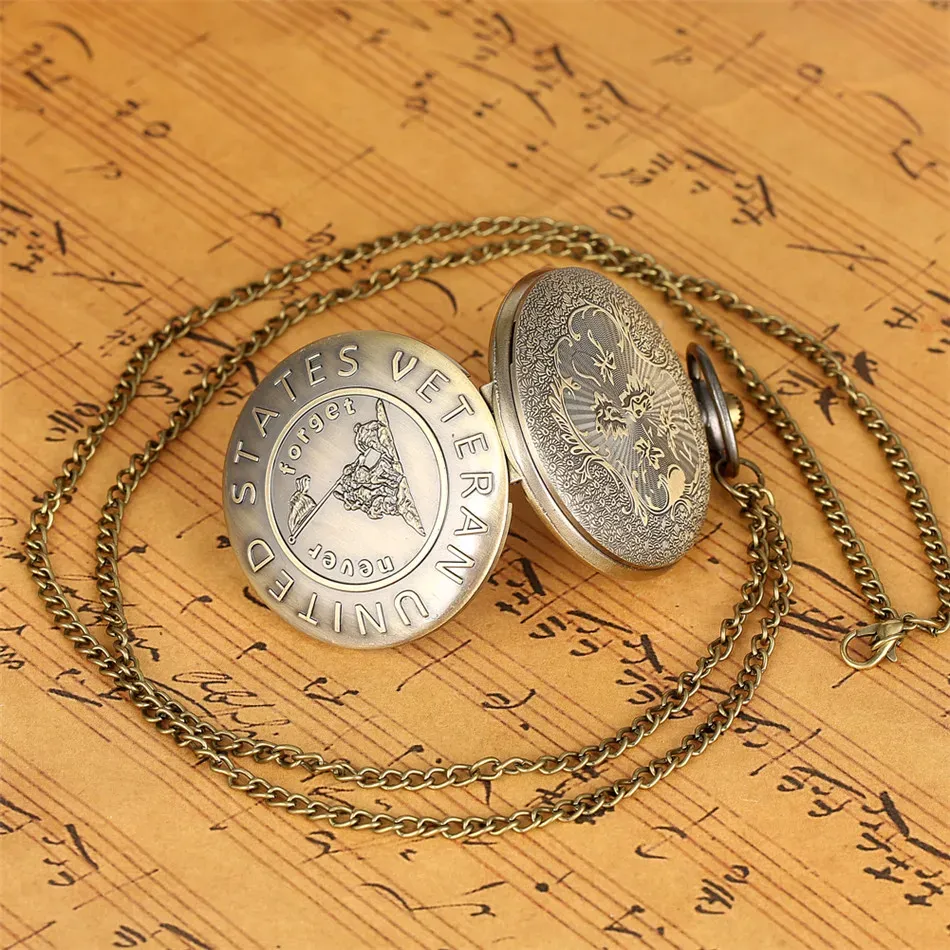 Vintage Bronze Remembering History American Veteran Pocket Watch