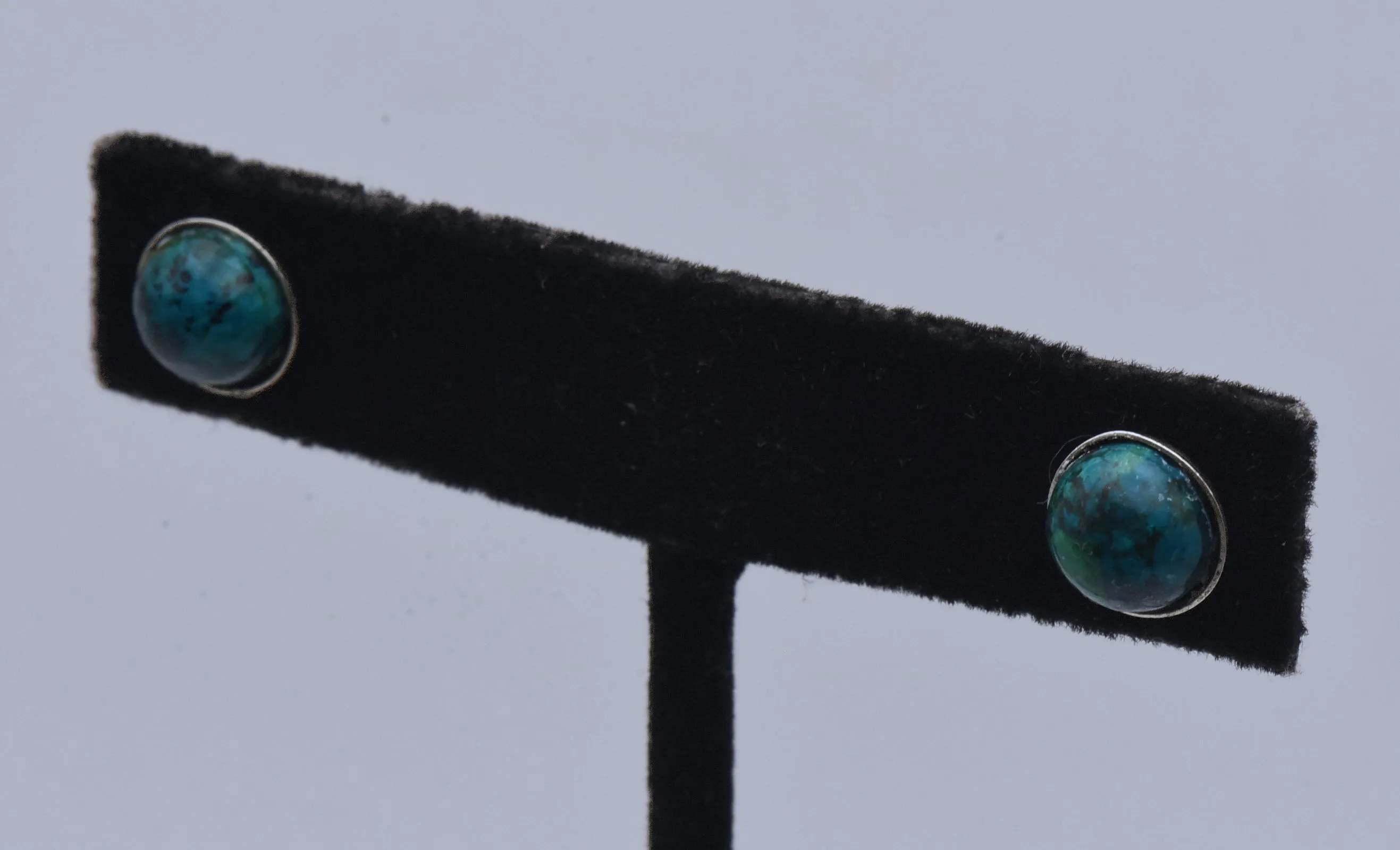 Vintage Chrysocolla Sterling Silver Stud Earrings