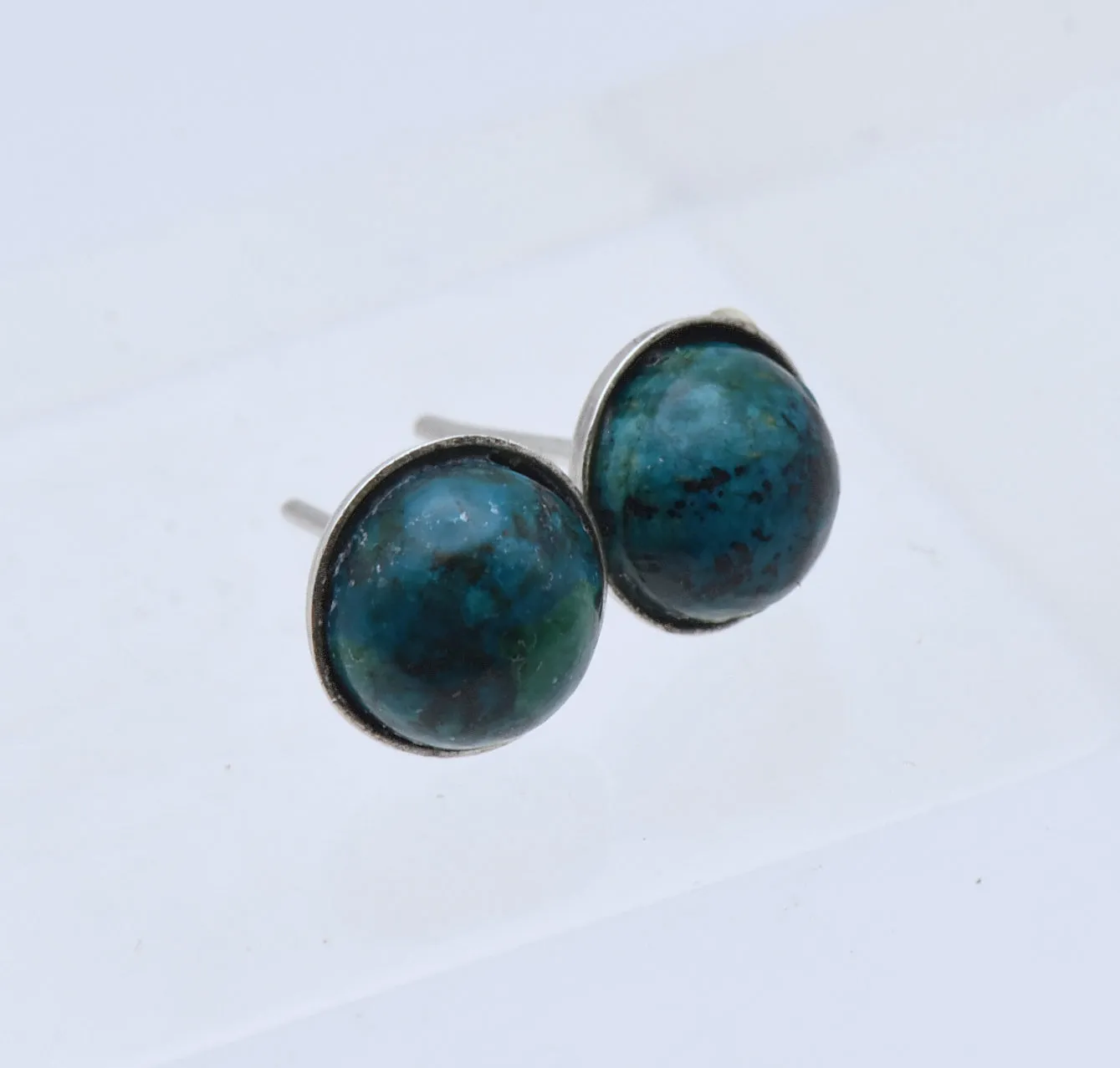 Vintage Chrysocolla Sterling Silver Stud Earrings