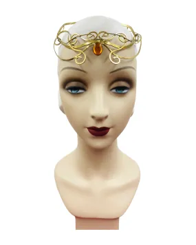 Vintage Mid-Century Goldtone Elven Tiara with Amber Lucite Stone