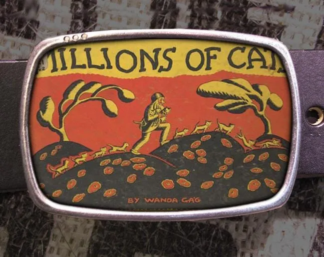 Vintage Millions of Cats Book Print Belt Buckle - Cat Kitty Lover Gift