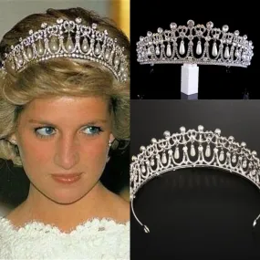 Vintage Silver Plated Queen Princess Diana Crown Crystal Pearl Diadem For Bridal Hair Accessories Bride Headbands Tiara De Noiva