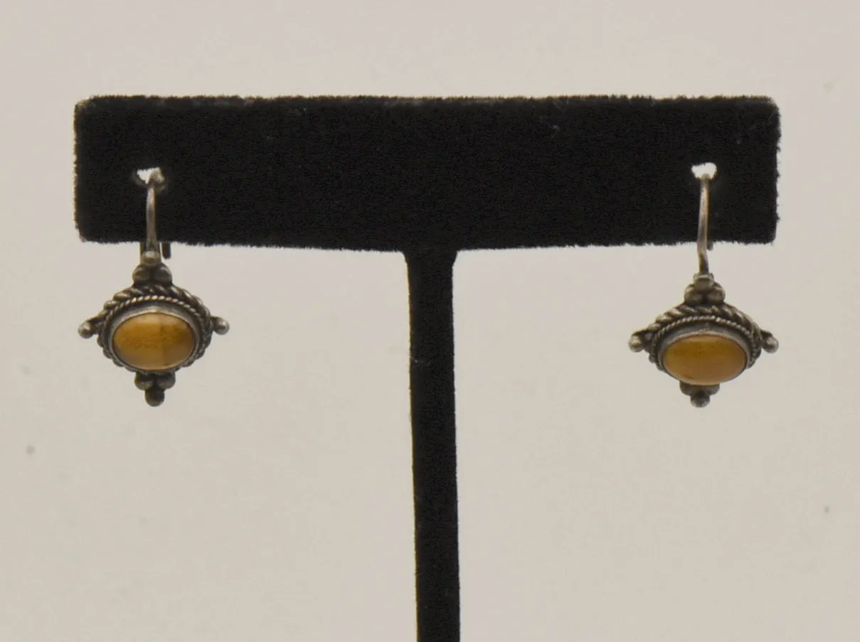 Vintage Sterling Silver Honey Tiger's Eye Earrings - BROKEN CLOSURE