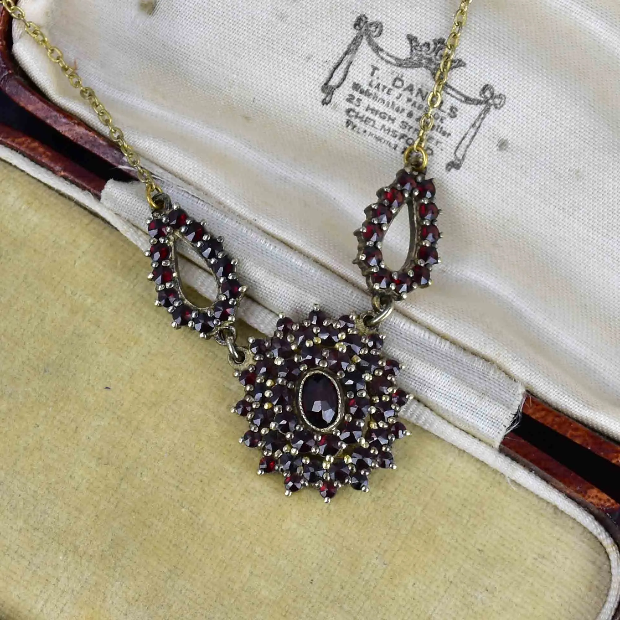 Vintage Victorian Style Garnet Starburst Pendant Necklace