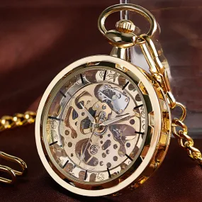 Vintage Watch Necklace Steampunk Skeleton Mechanical Fob Pocket Watch Clock Pendant Hand-winding