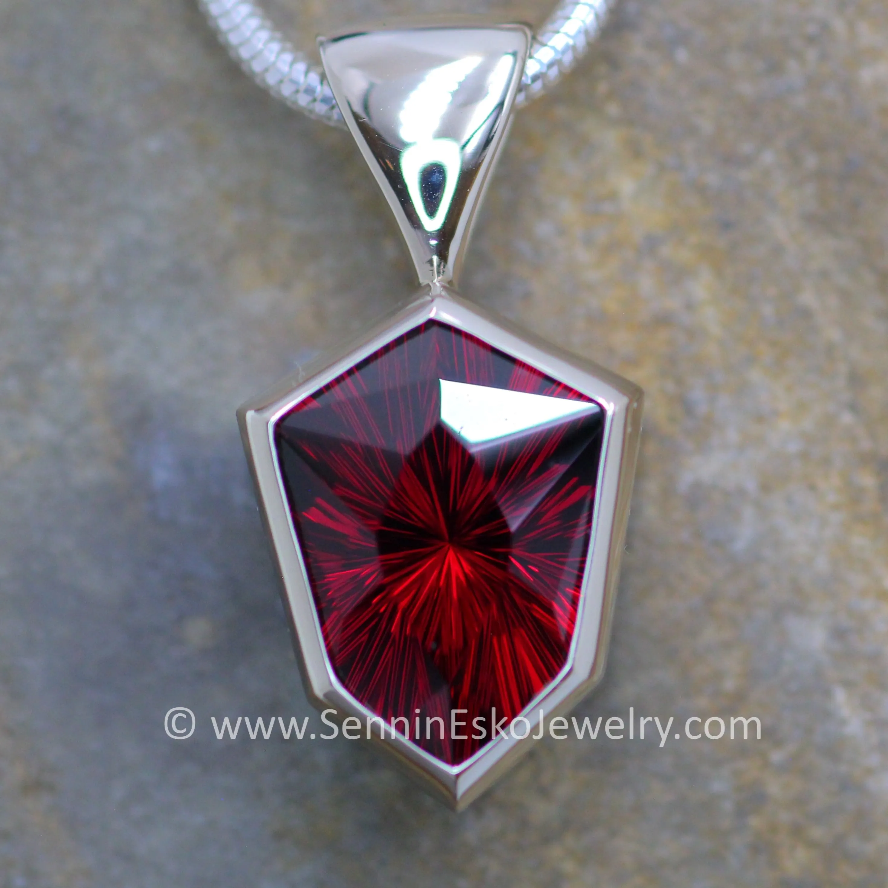 White Gold Pendant for Large & Very Large Sized Gems - Depicted with a Fantasy cut 12 Carat Rhodolite Garnet(Setting Only, Center Stone Sold Separately)