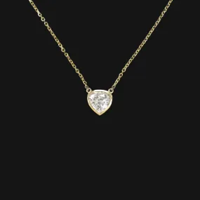 WHITE SAPPHIRE PENDANT NECKLACE PEAR SHAPE BEZEL 14k YELLOW GOLD NATURAL 1.36ct