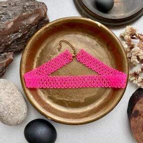 Wide Pink Seed bead Choker Necklace, Thick Fuchsia Choker collar, Bright Unique choker, Bead Lace Choker, Sexy Choker, Cool Statement Choker