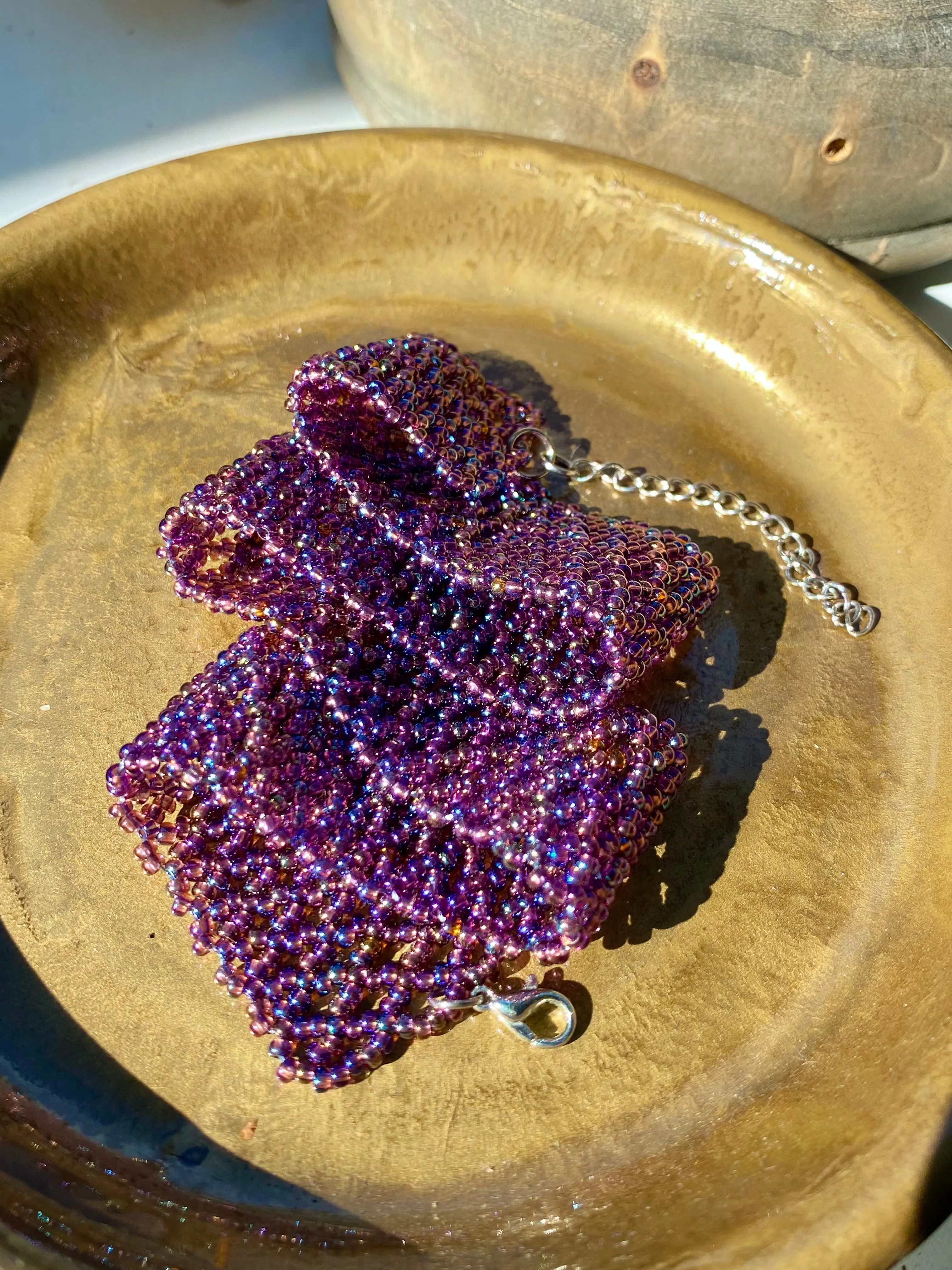 Wide Purple Seed Bead Choker Necklace, Thick Choker Collar, Bead Lace Choker, Unique Choker, Boho Hippie Choker, Sexy choker