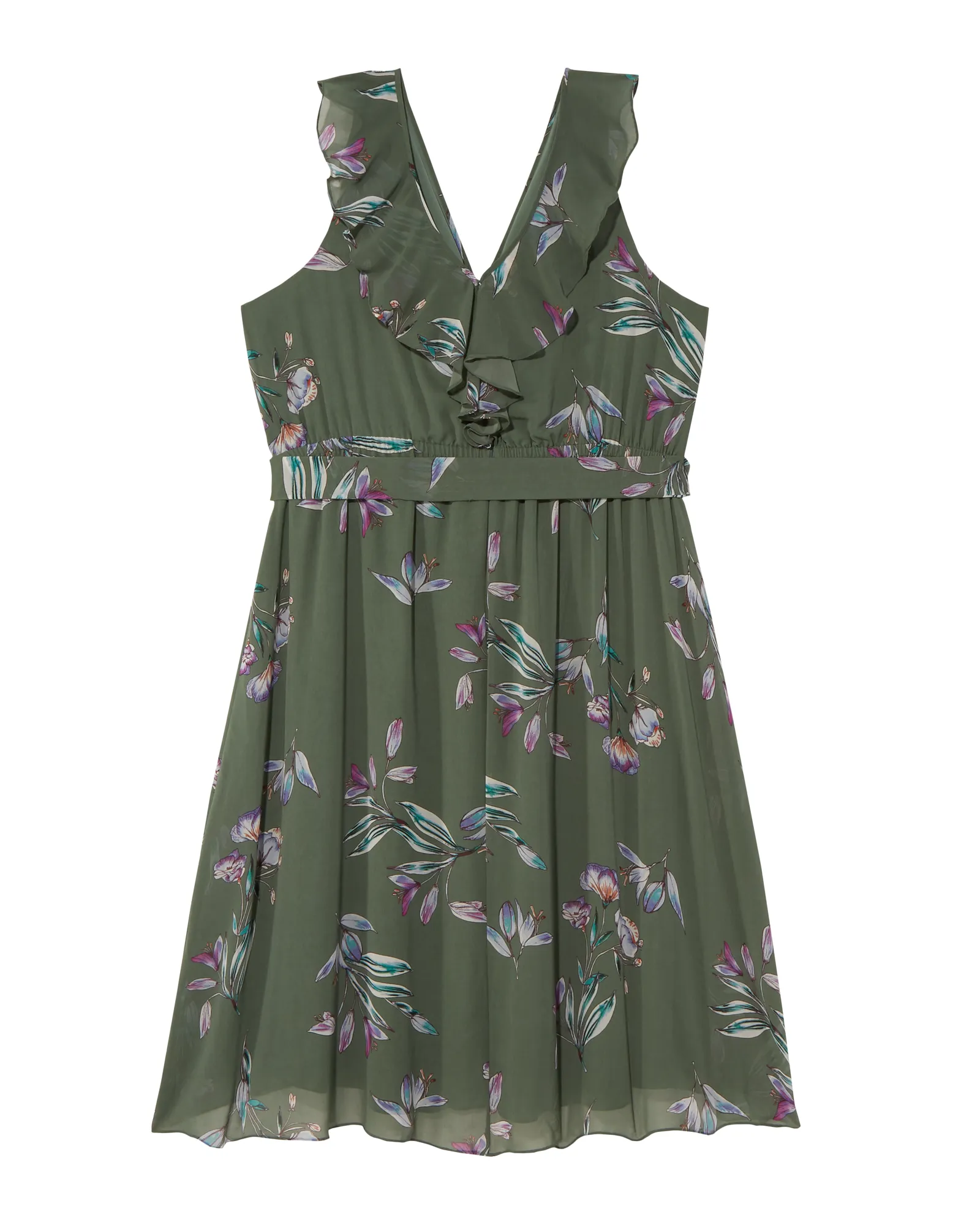 Winder Ruffle Sleeveless Dress | Olive Green / Light Blue