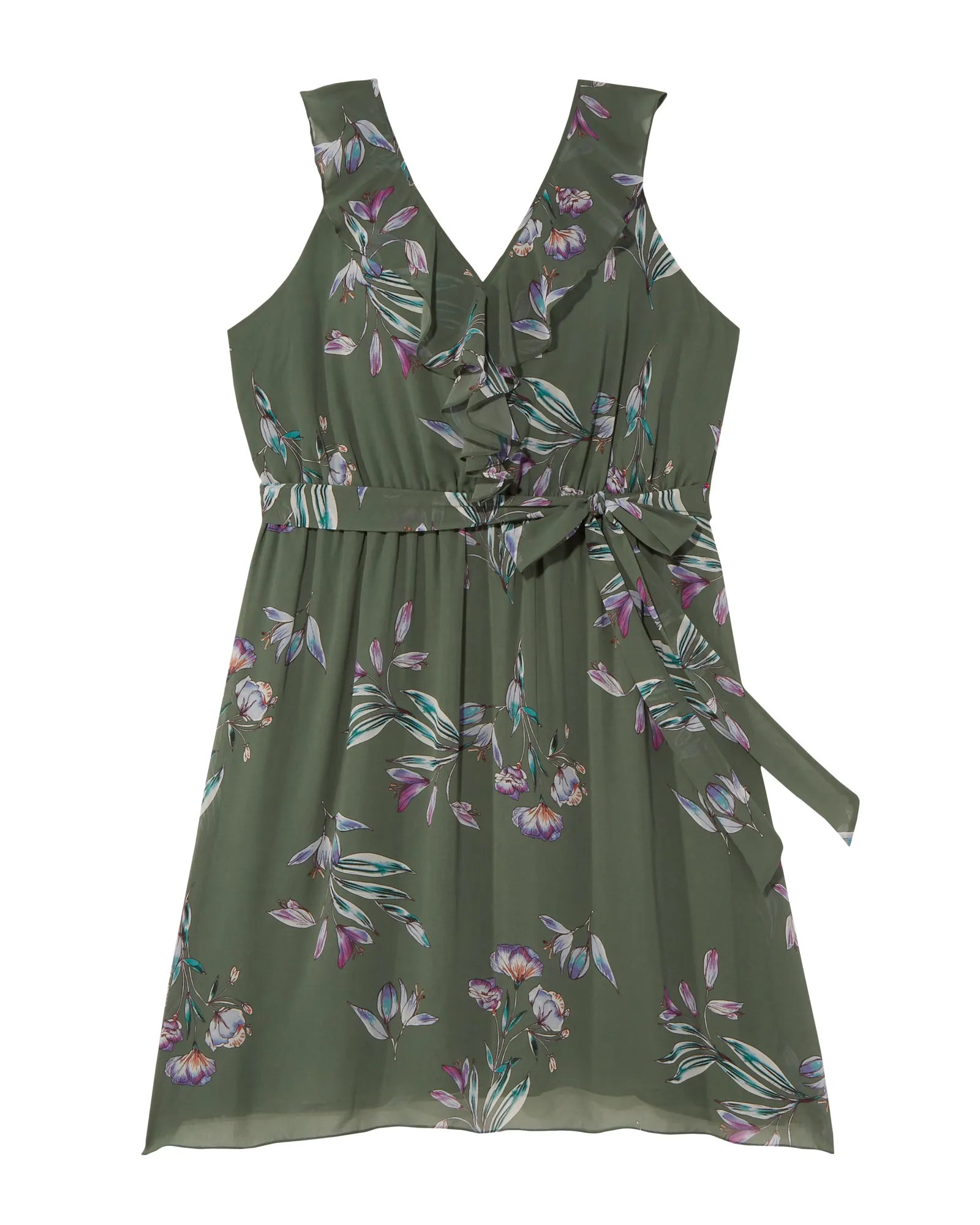 Winder Ruffle Sleeveless Dress | Olive Green / Light Blue