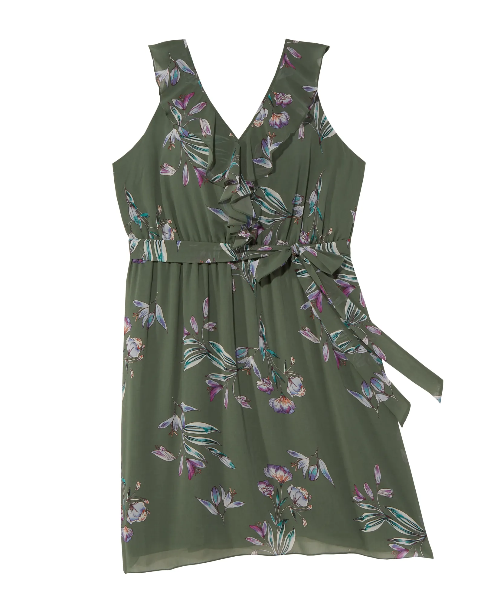 Winder Ruffle Sleeveless Dress | Olive Green / Light Blue