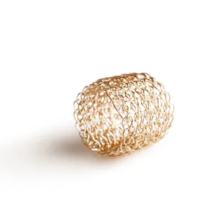 Wire crocheted band ring , yellow gold filled