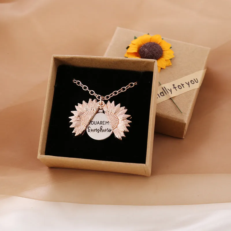 You Are My Sunshine Sunflower Necklace Women Men