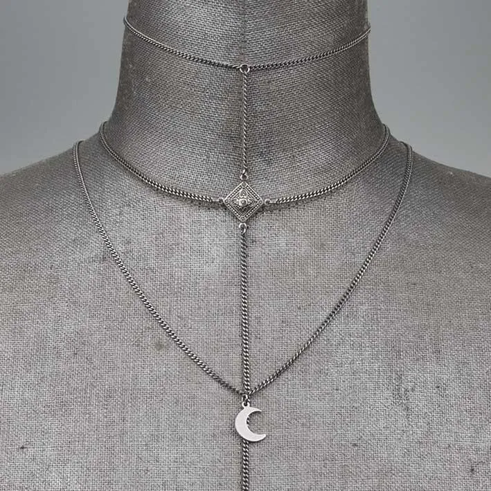 ZODIAC. Layered Moon Chain Choker - Silver